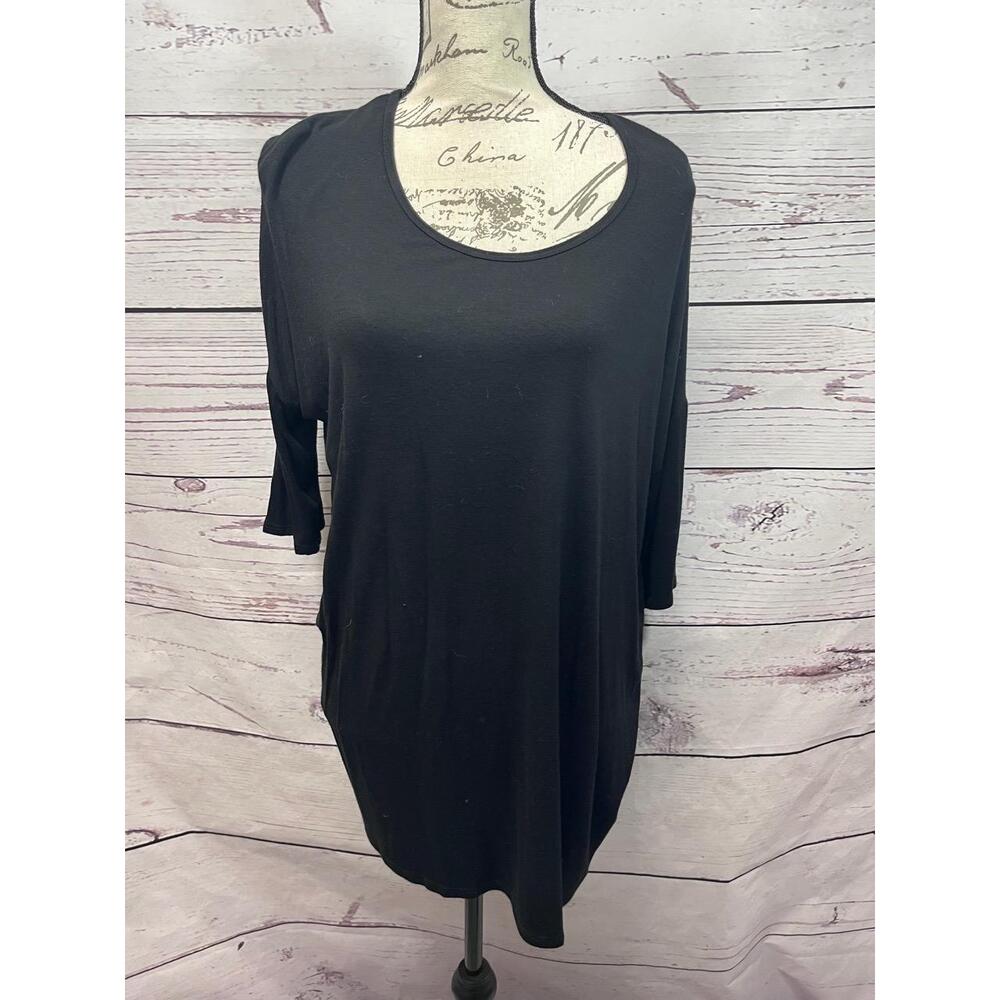 Agnes Dora XL Black T Shirt 3/4 Sleeves Round Neck USA Rayon Dress